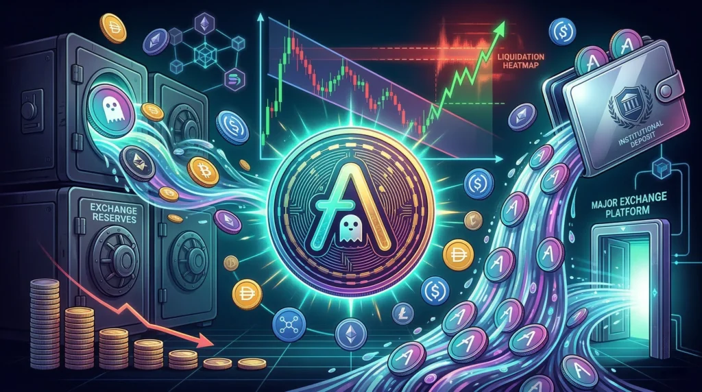 Aave exchange supply chart showing 2.31% reserve decline alongside Blockchain Capital $24M Coinbase deposit