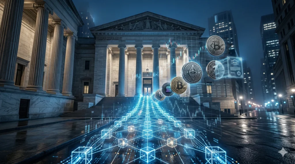 ICE and OKX partnership announcement showing New York Stock Exchange and crypto exchange