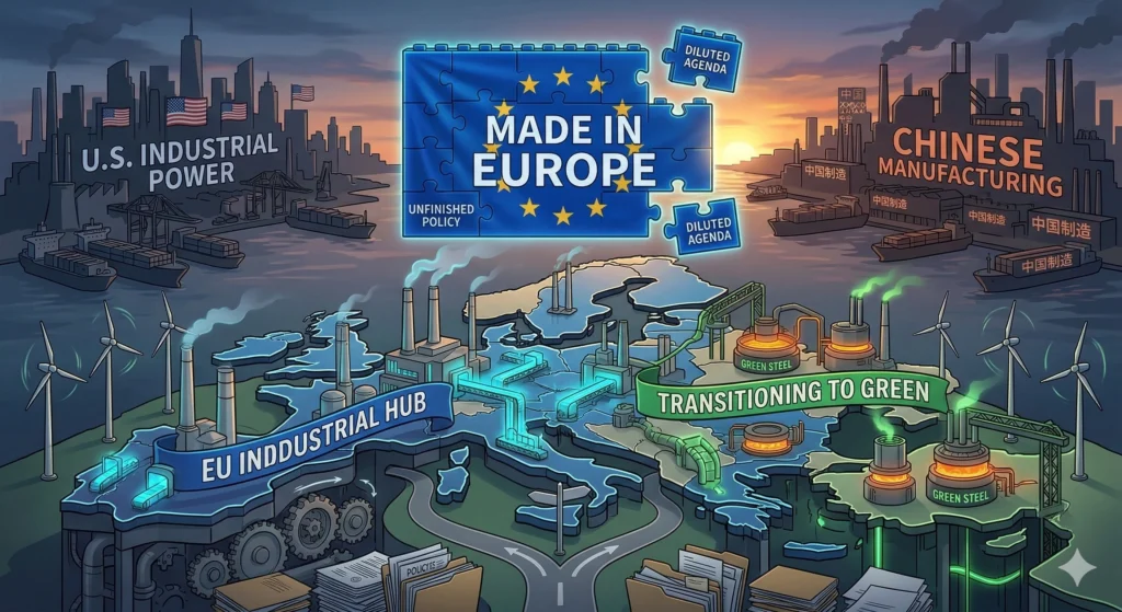 European Parliament seats in Brussels representing the Made in Europe Act debate
