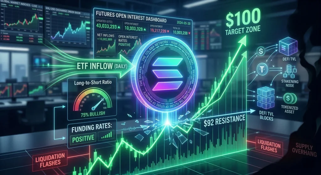 Solana ETF inflows and price breakout chart showing SOL rally above $89 in March 2026