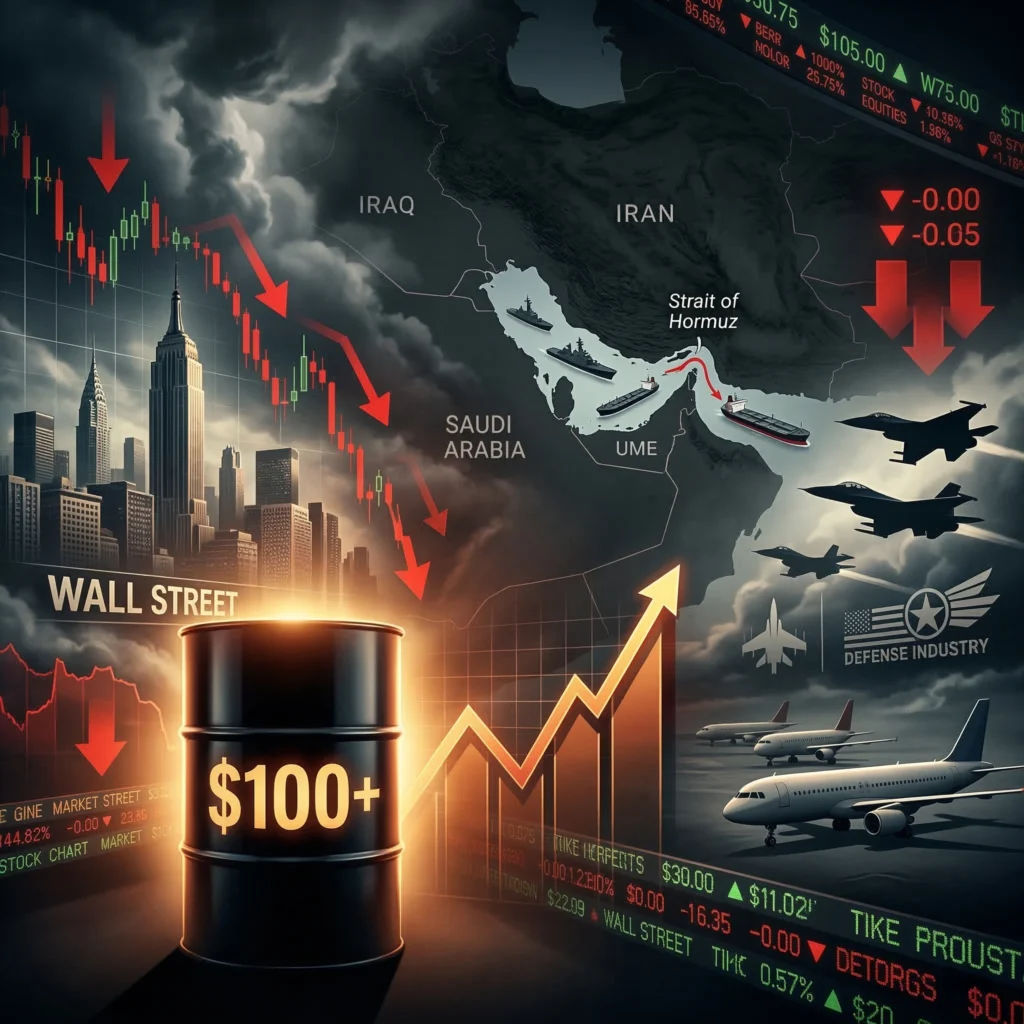 Oil price surge chart showing WTI crude above $100 per barrel amid Iran war impact on U.S. stocks in March 2026
