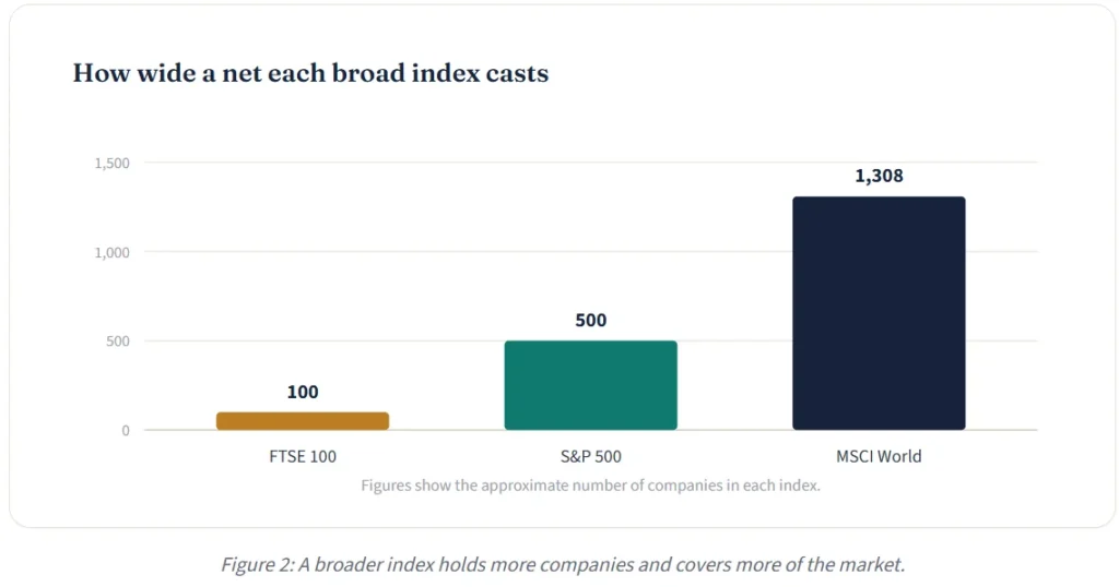Figure 2: A broader index holds more companies and covers more of the market.